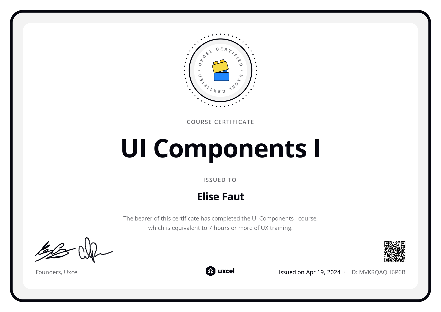 Elise Faut's certificate